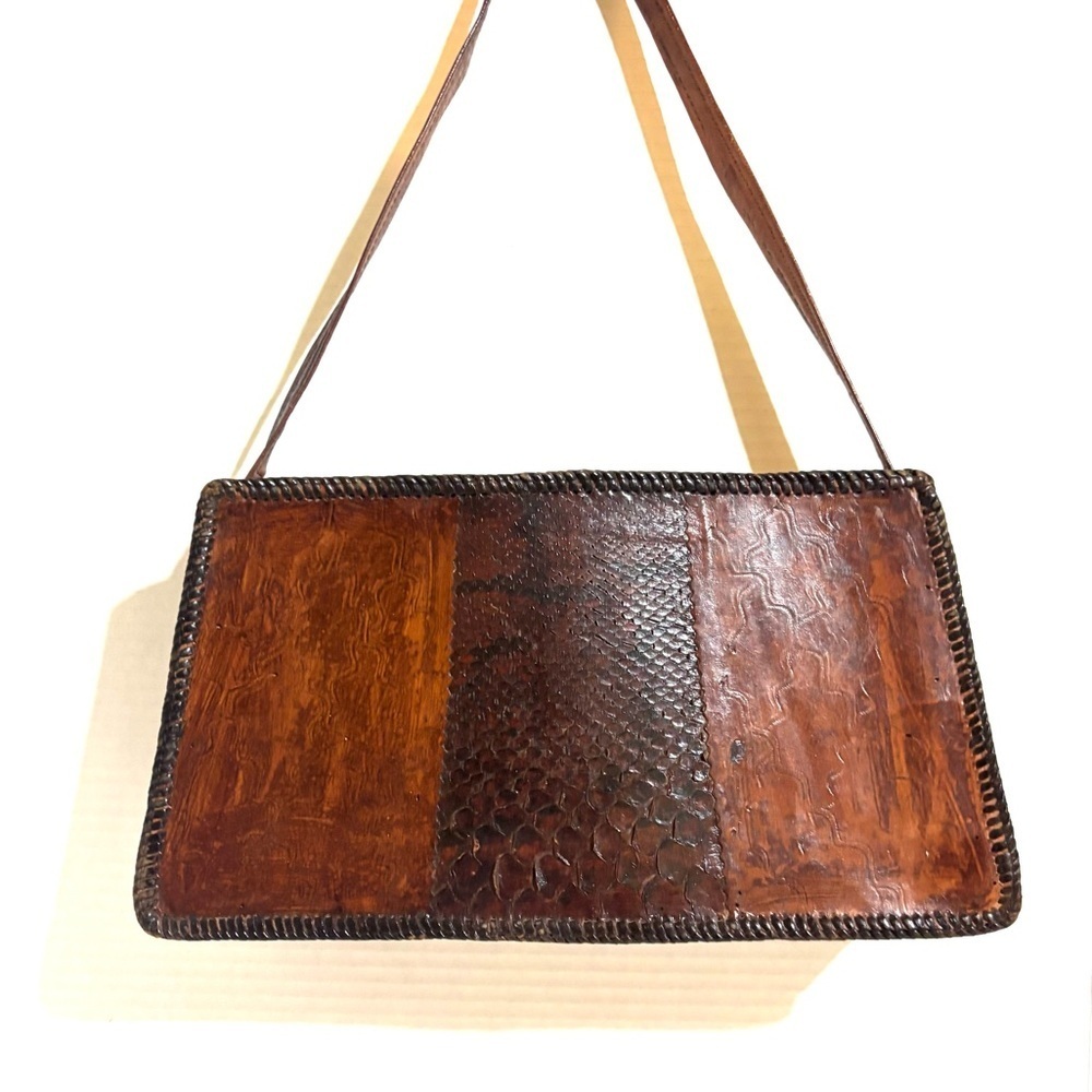 Vintage handmade Brown Textured snakeskin, leather Shoulder Bag